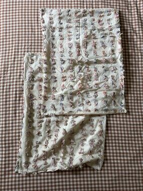 Urban Outfitters Ivory Tufted Throw with Pastel Knots